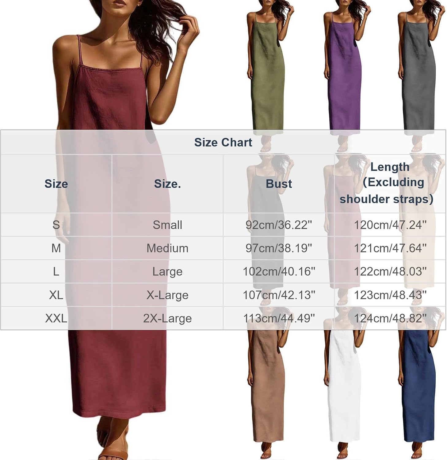 Women's Linen Maxi Slip Dress Spaghetti Strap Sleeveless Casual Loose Long Cami Sundress Summer Beach Vacation Resort Wear - Image 4