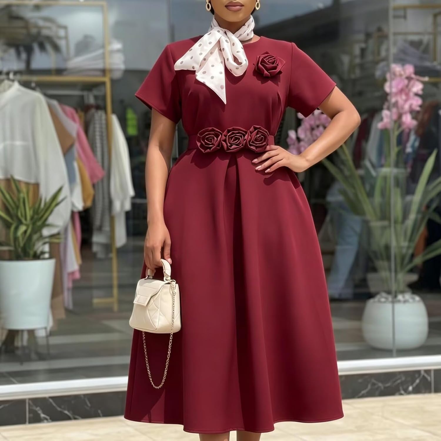 Blue Elegant Dress for Women Cinching Bow Tie Long Sleeve A Line Cocktail Dress,Boho Dress,Sun Dresses Women - Image 3