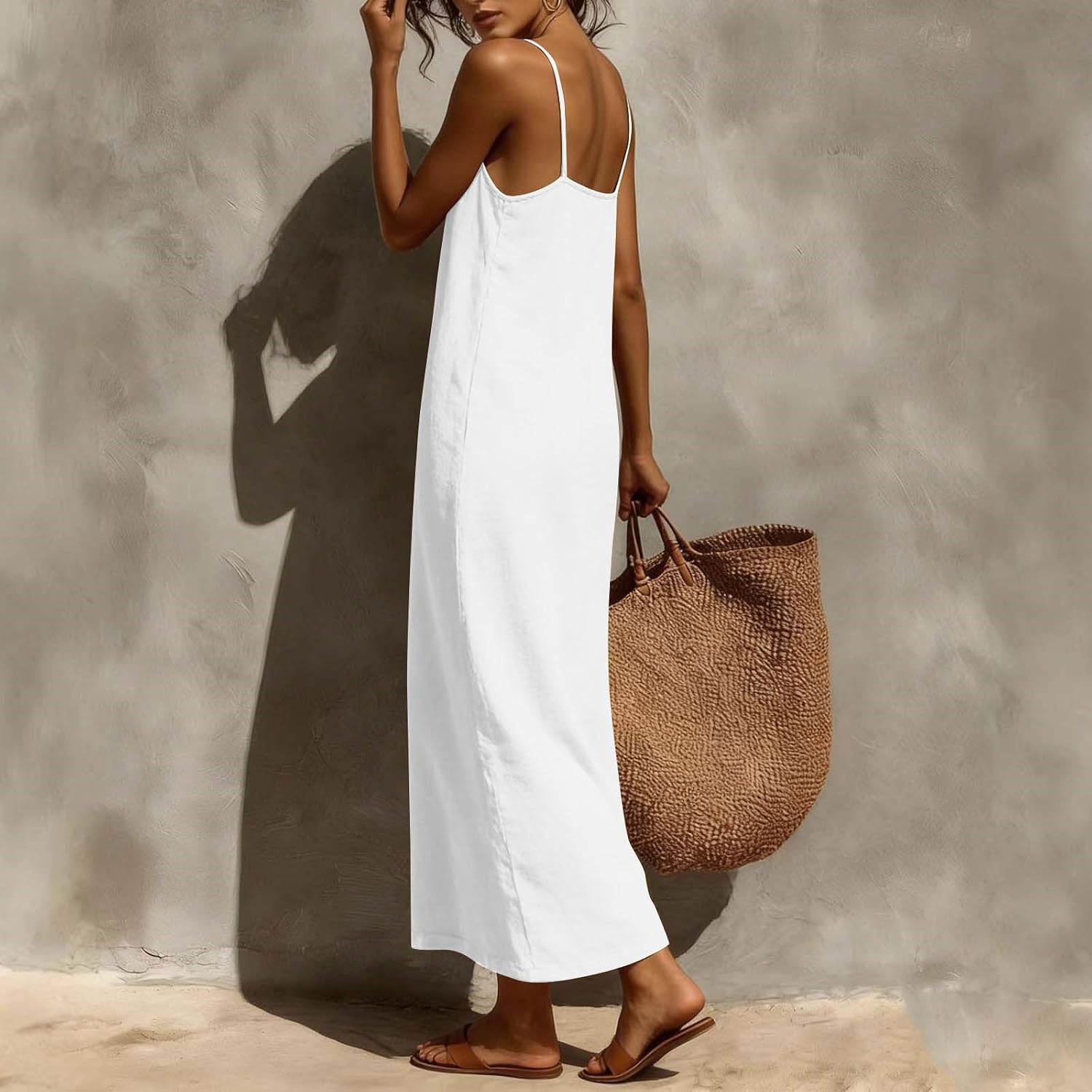 Women's Linen Maxi Slip Dress Spaghetti Strap Sleeveless Casual Loose Long Cami Sundress Summer Beach Vacation Resort Wear - Image 7