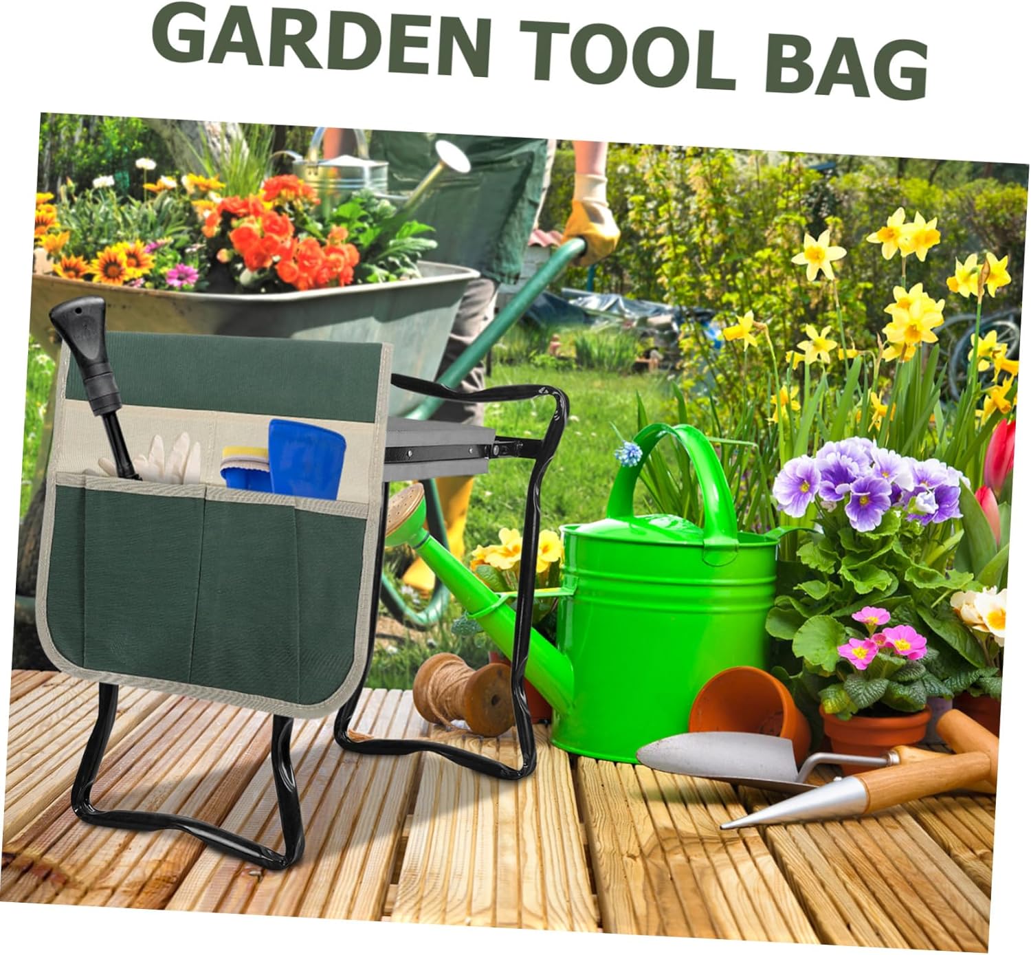 BESPORTBLE Garden Kneeler Seat Bag Striped Gardening Tool Organizer Oxford Pouch Style - Image 5