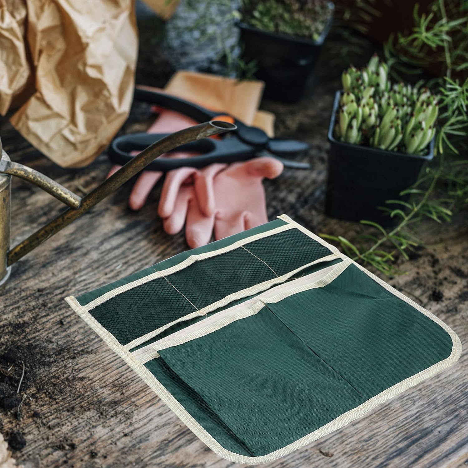 Holibanna Multifunctional Garden Kneeler Seat Bag Tool Pouch for Efficient Gardening Storage Green Striped Design for Garden Enthusiasts - Image 6