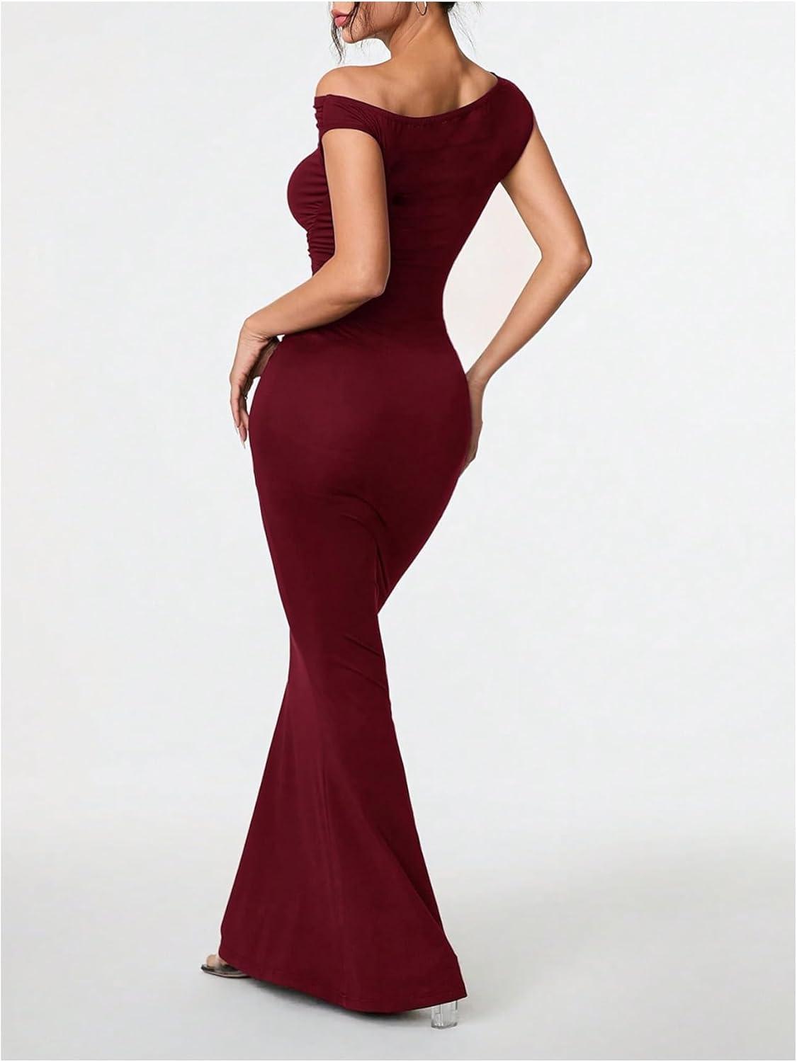 GORGLITTER Women's Asymmetrical Bridesmaid Dresses One Shoulder Formal Wedding Guest Cocktail Fishtail Maxi Sun Dresses - Image 2