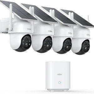 aosu Security Cameras Outdoor Wireless, 4 Cam-Kit, No Subscription Required, Solar-Powered, Home Security Cameras System with 360° Pan & Tilt, Auto Tracking, 2K Color Night Vision, Easy Setup