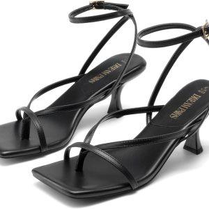 DREAM PAIRS Women's Dressy Kitten Heel Sandals, Sylvestra Strappy Open Square Toe Heels with Ankle Strap for Wedding Guest, Parties and Special Occasions