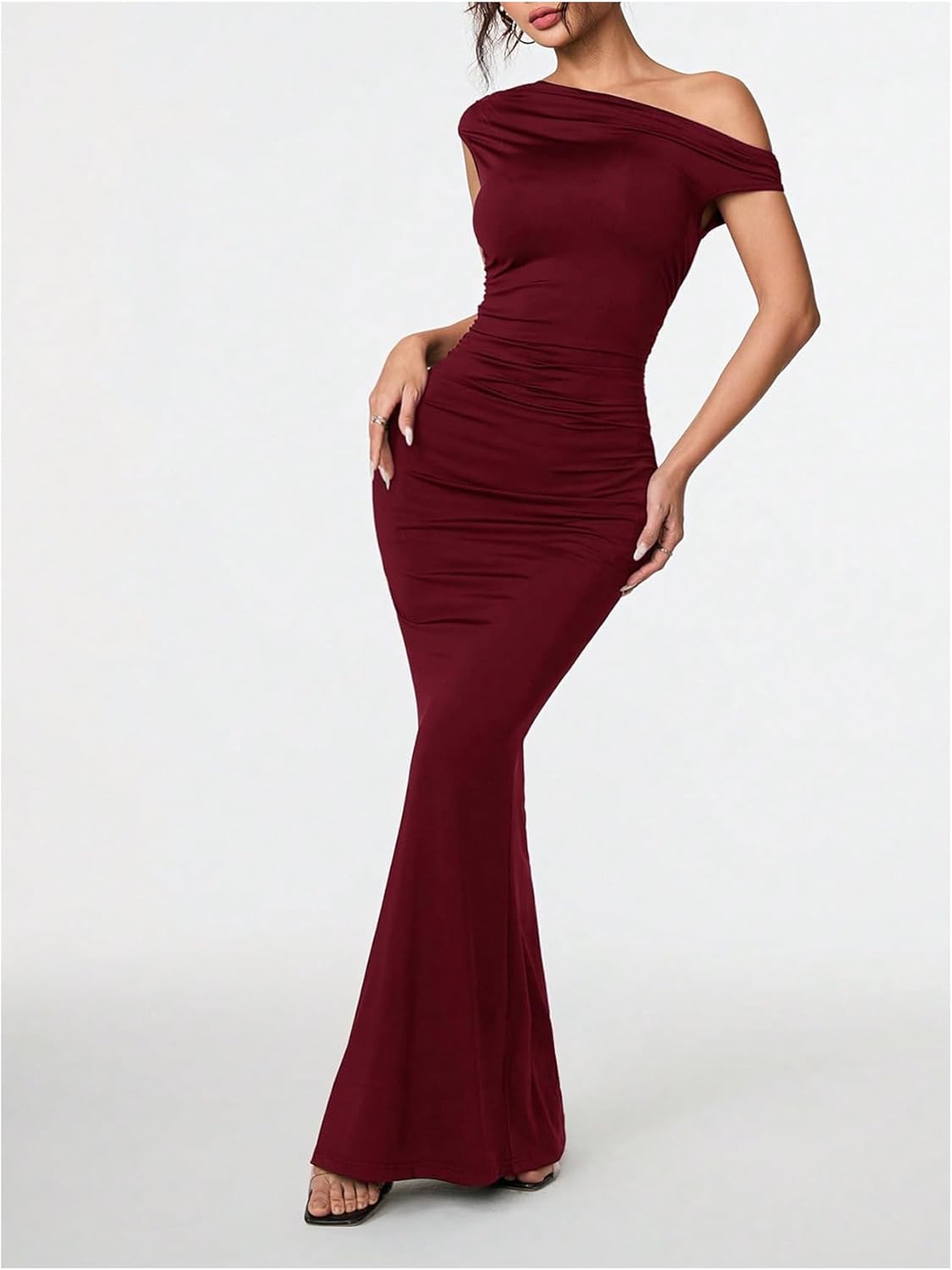 GORGLITTER Women's Asymmetrical Bridesmaid Dresses One Shoulder Formal Wedding Guest Cocktail Fishtail Maxi Sun Dresses - Image 3