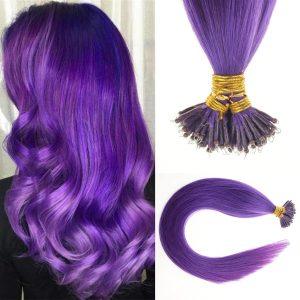 Nano Ring Tip Human Hair Extensions Purple Invisible Micro Nano Beads Link Remy Hair Lila Colored for Highlight 18inch 50g 50s