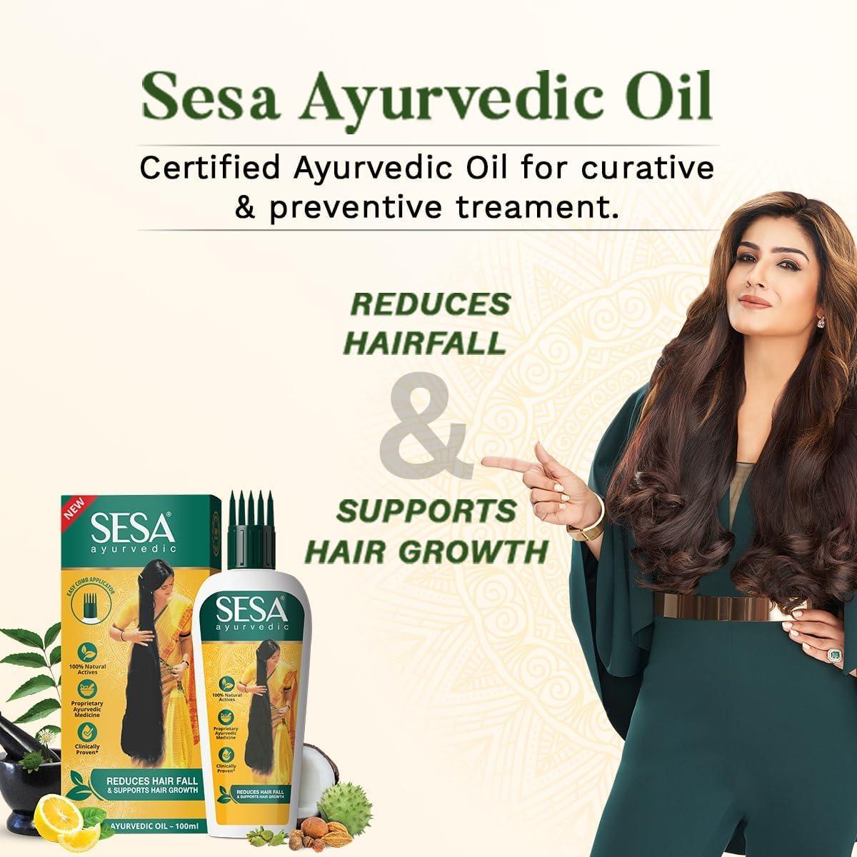 sesa Ayurvedic Hair Oil With Bhringraj & 17 Rare Herbs With Coconut Oil and 4 Nourishing Oil For Hair Growth Help Control Hair Fall & Easy Hair Oil Applicator For Women and Men, 3.38 Fl Oz or 100 ml - Image 2