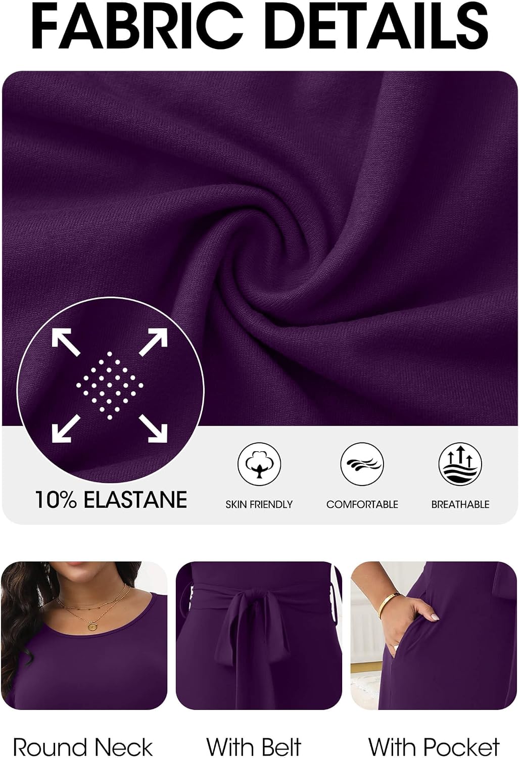 FANDEE Maxi Dress for Women 2026, Long Casual Empire Waist Dresses 3/4 Sleeve Round Neck with Belt - Image 6