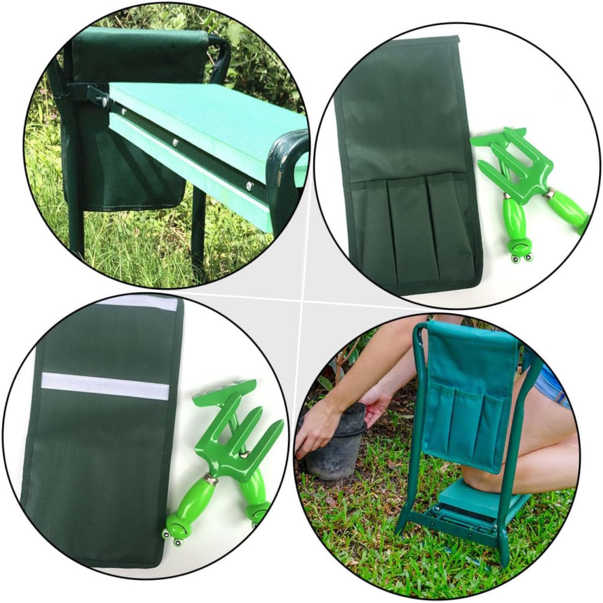 2pc Durable Garden Kneeler Bags with Tool Storage Pouches Comfortable Green Design for Gardening Camping and Outdoor Use - Image 5