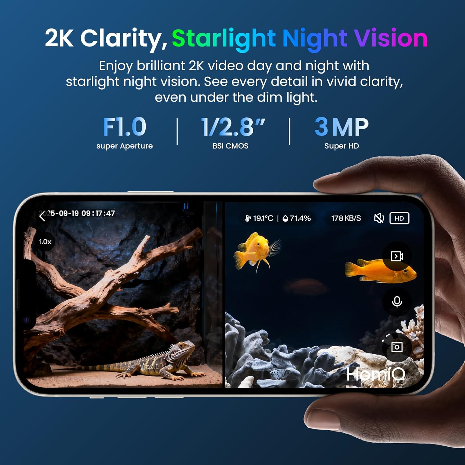 3MP 2K Aquarium & Terrarium Pet Camera.Install &Close-Focus Lens for Fish,Lizard, Reptile Pet and Window Bird Feeder,2.4GHz & 5GHz WiFi,Auto-Focus,24/7 Recording - Image 2