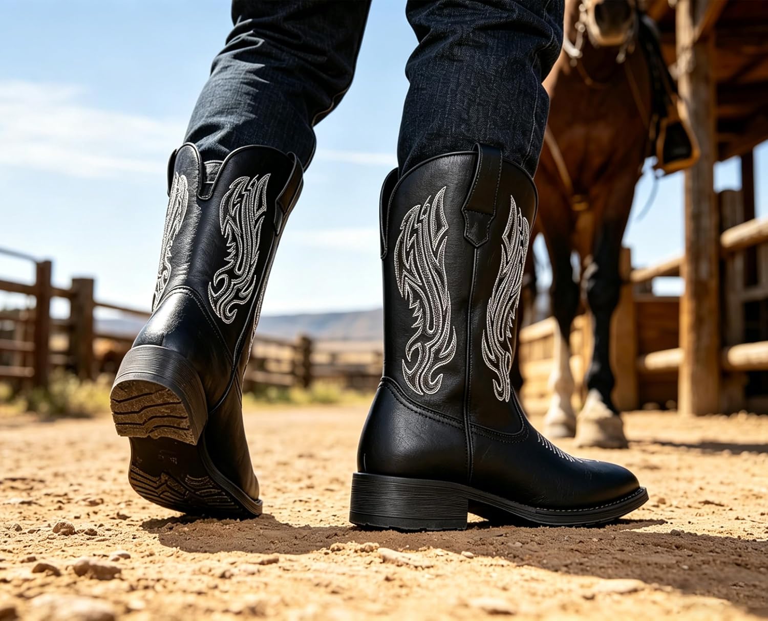 Jousen Cowboy Boots for Men Embroidery Men's Western Boots Retro Square Toe Mens Boot Botas Vaqueras Para Hombre - Image 2