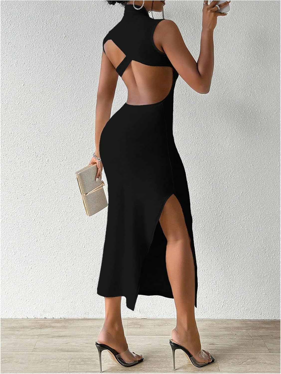 GORGLITTER Women's Backless Maxi Dress Evening Gowns Formal Elegant Classy Cocktail Club Open Back Going Out Sun Dress - Image 3