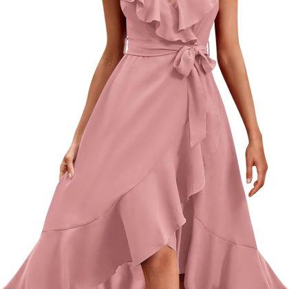 RETTYGARDEN Women’s 2026 Summer Cross Midi Dress Casual Boho Deep V Neck Short Sleeve Ruffle Hem Split Beach Long Dresses