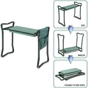 Garden Kneeling Pad and Seat, Foldable Garden Seat, Removable Tool Bag, Sturdy Steel Frame, No Assembly Required, Portable Garden Stool, Gardening Gift for Women, Men and Seniors