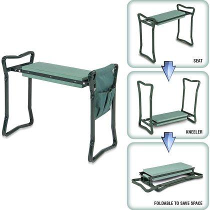Garden Kneeling Pad and Seat, Foldable Garden Seat, Removable Tool Bag, Sturdy Steel Frame, No Assembly Required, Portable Garden Stool, Gardening Gift for Women, Men and Seniors