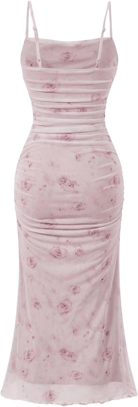 GORGLITTER Women's Floral Wedding Guest Bridal Shower Summer Midi Dresses | Tea Party, Baby Shower, Cocktail Dress, Ruched, Dresses for Women, Sundresses - Image 2