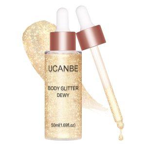 UCANBE Body Shimmer Highlighter, Hydrating Glow Lotion Champagne Gold | Instant Golden Glow with Hydrating Glycerin. Lightweight, Non-Sticky Body Glow Oil for Radiant Face, Body & Hair