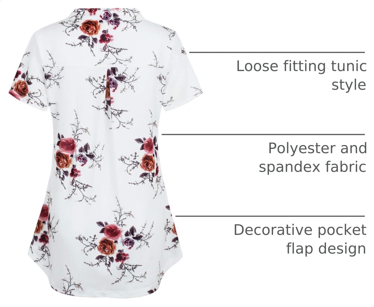 Women's Summer Tops Short Sleeve Casual Blouse Zip Floral Tunic Shirts - Image 4