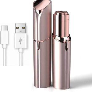 Rechargeable Facial Hair Removal for Women - as Seen on TV Painless Face Shaver - Electric Hair Remover for Face Lips Peach Fuzz with Light (Rose Gold)