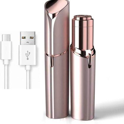 Rechargeable Facial Hair Removal for Women – as Seen on TV Painless Face Shaver – Electric Hair Remover for Face Lips Peach Fuzz with Light (Rose Gold)