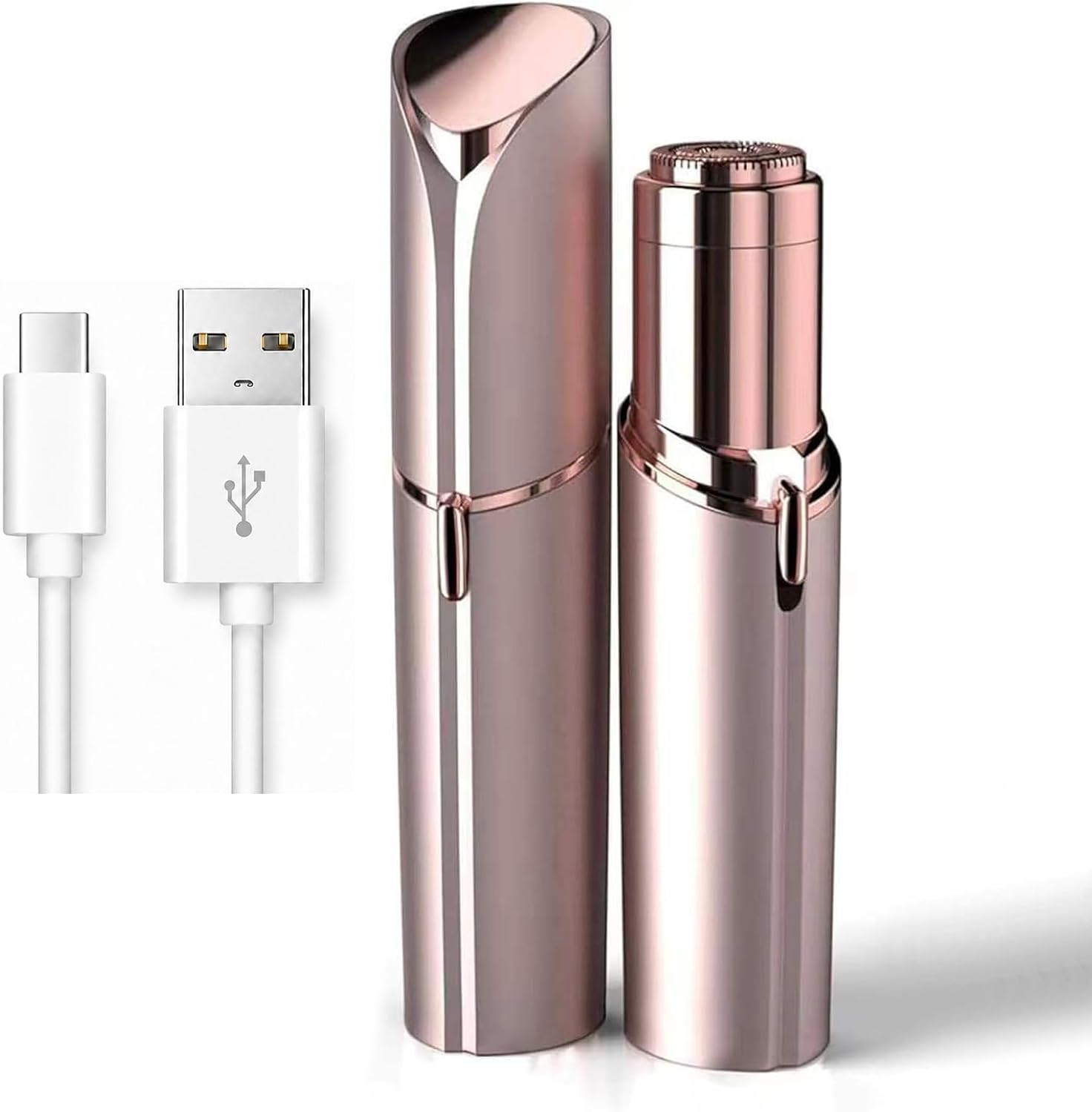 Rechargeable Facial Hair Removal for Women - as Seen on TV Painless Face Shaver - Electric Hair Remover for Face Lips Peach Fuzz with Light (Rose Gold)
