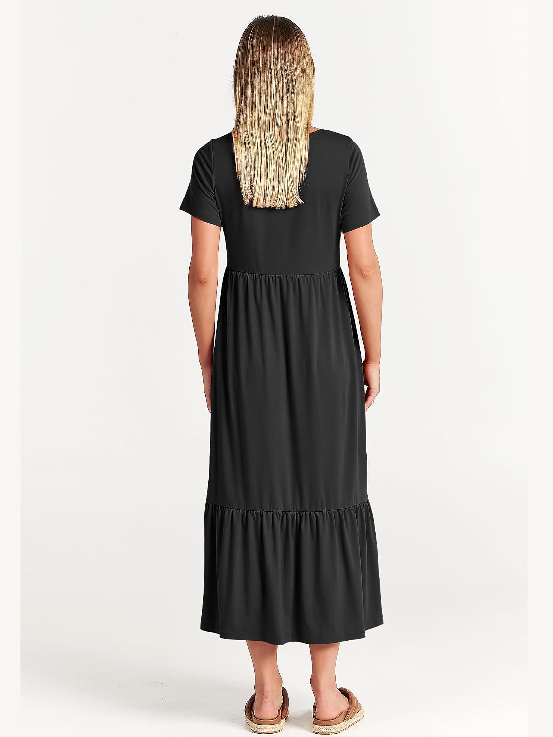 ANRABESS Womens 2026 Summer Casual Maxi Dress A line Tiered Flowy Short Sleeve Crewneck T Shirt Beach Travel Long Dresses - Image 5