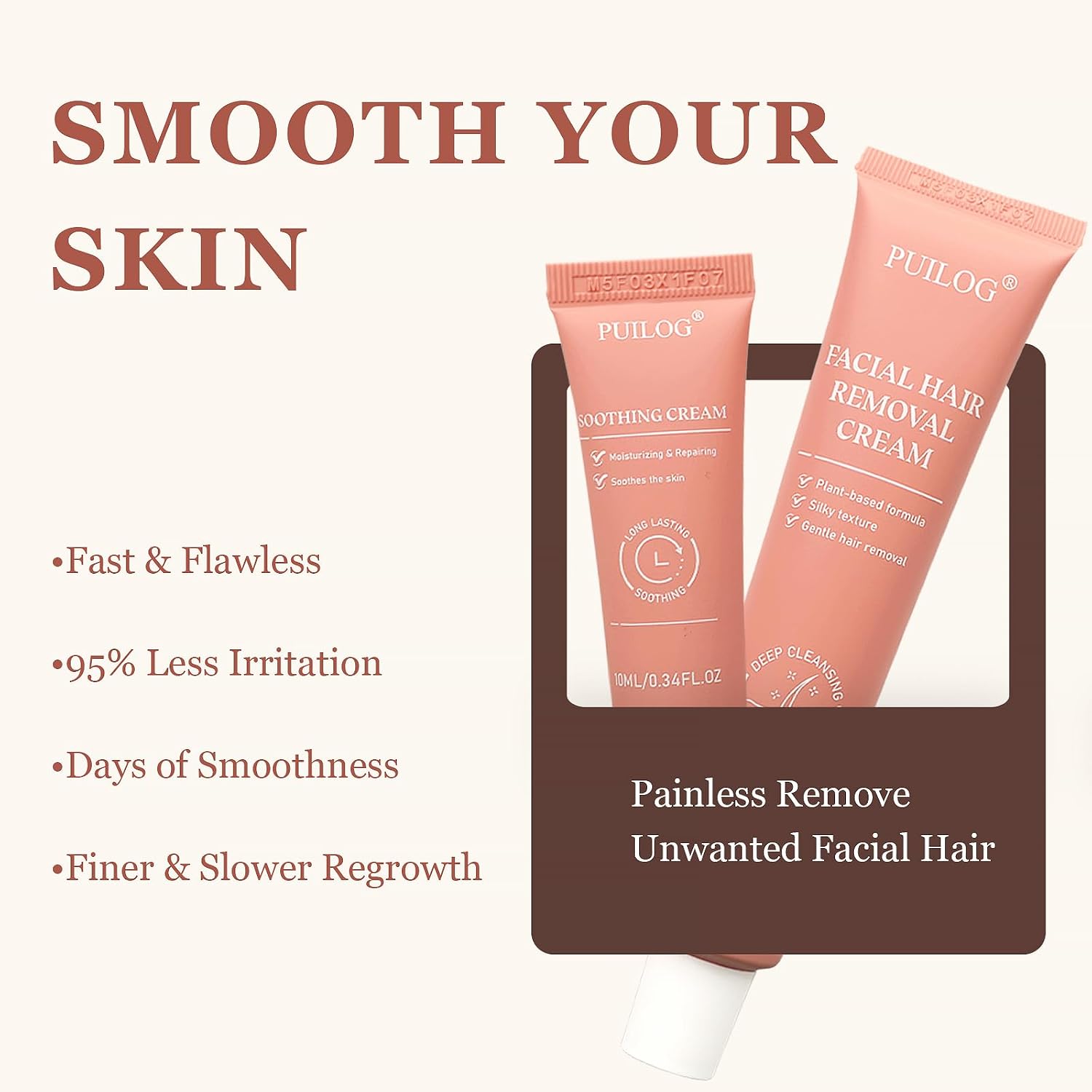 Facial Hair Removal for Women, Depilatory Cream for Face with Post-Care Soothing Cream, Flawless Hair Removal for Pubic Sensitive Skin At Home w/Spatula, 2.37 Fl Oz - Image 2