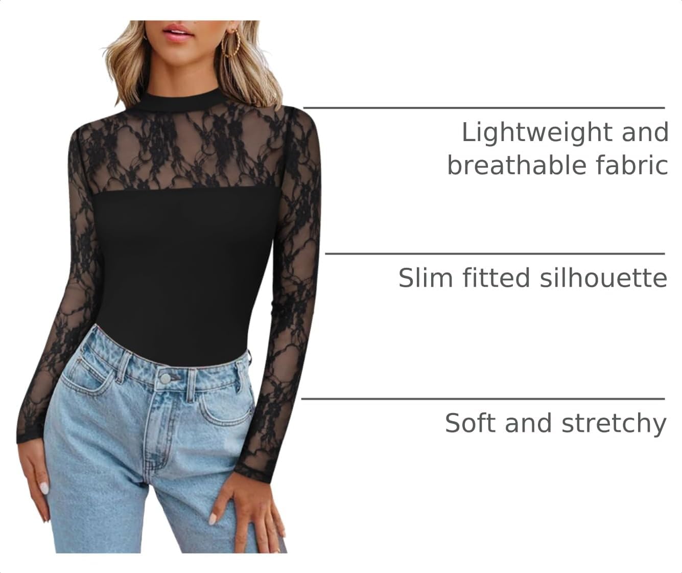 Zeagoo Long Sleeve Shirts for Women's Lace Tops Mesh Sheer Sexy Fall Blouse - Image 4