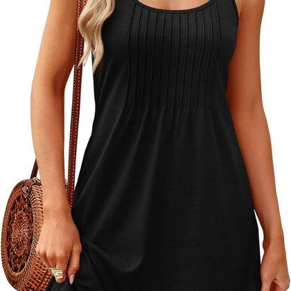 WEESO Summer Boho Dresses for Women Adjustable Spaghetti Strap Fashion Beach Vacation Casual Sundresses with Pockets
