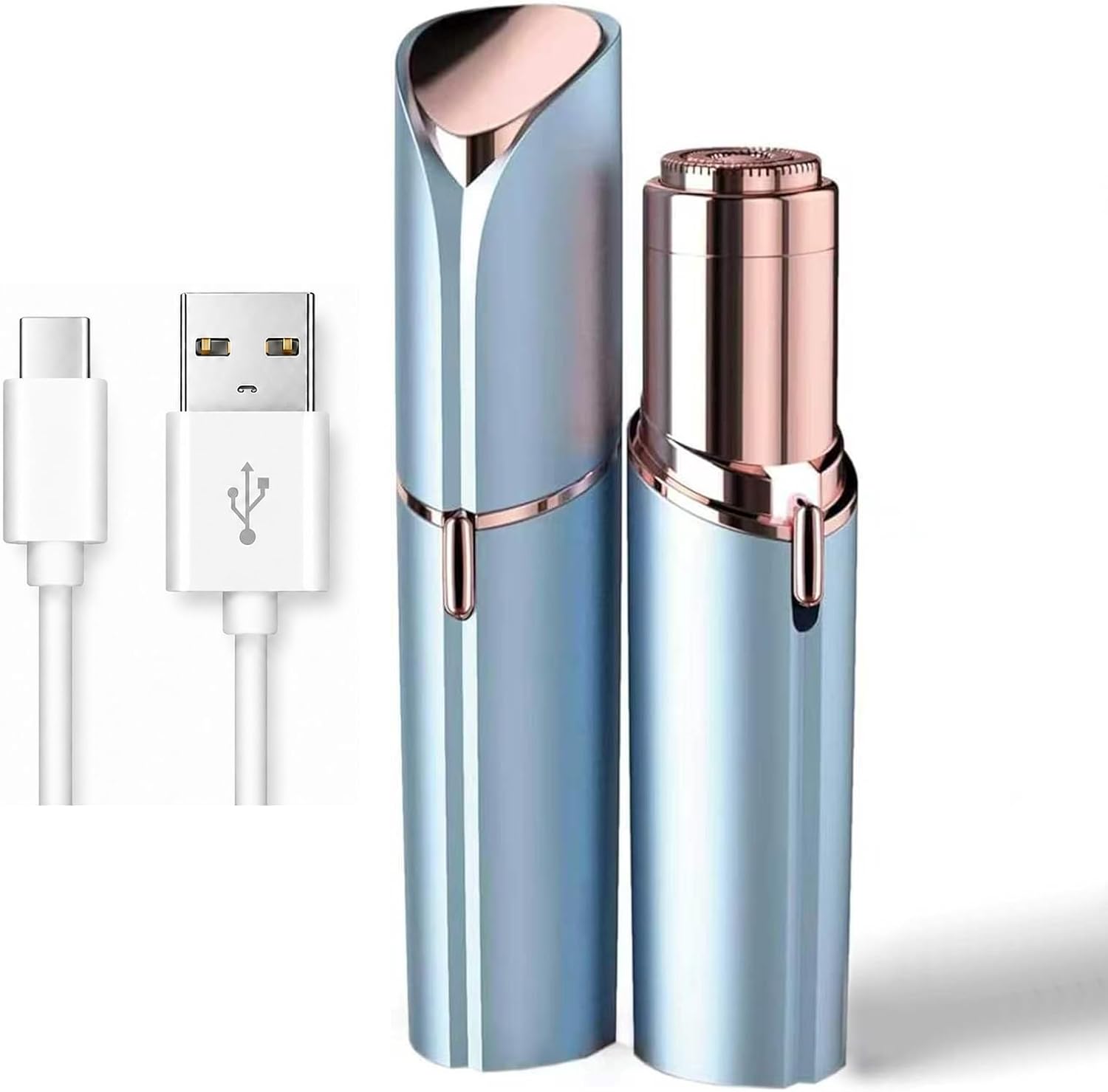 Rechargeable Facial Hair Removal for Women - as Seen on TV Painless Face Shaver - Electric Hair Remover for Face Lips Peach Fuzz with Light (Blue)