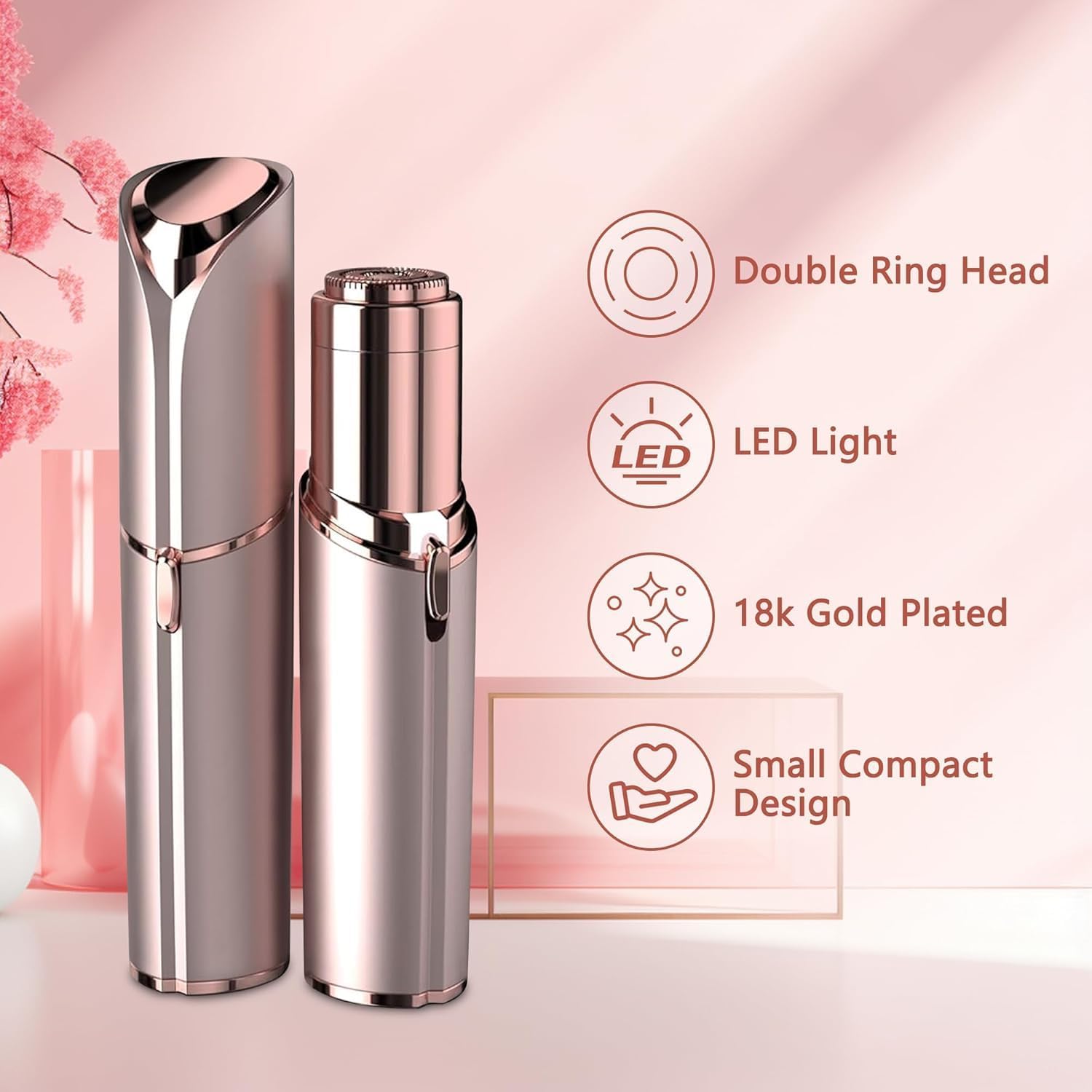 Rechargeable Facial Hair Removal for Women - as Seen on TV Painless Face Shaver - Electric Hair Remover for Face Lips Peach Fuzz with Light (Rose Gold) - Image 2