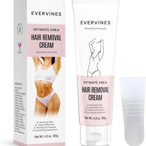 Hair Removal Cream for Women: Fast & Painless Depilatory for Bikini Pubic Legs Arms Underarms - Sensitive Skin Safe - Travel & Home Use with Scraper – 4.2oz