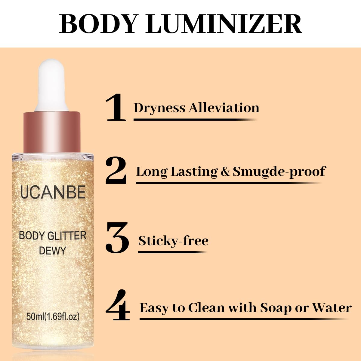 UCANBE Body Shimmer Highlighter, Hydrating Glow Lotion Champagne Gold | Instant Golden Glow with Hydrating Glycerin. Lightweight, Non-Sticky Body Glow Oil for Radiant Face, Body & Hair - Image 2