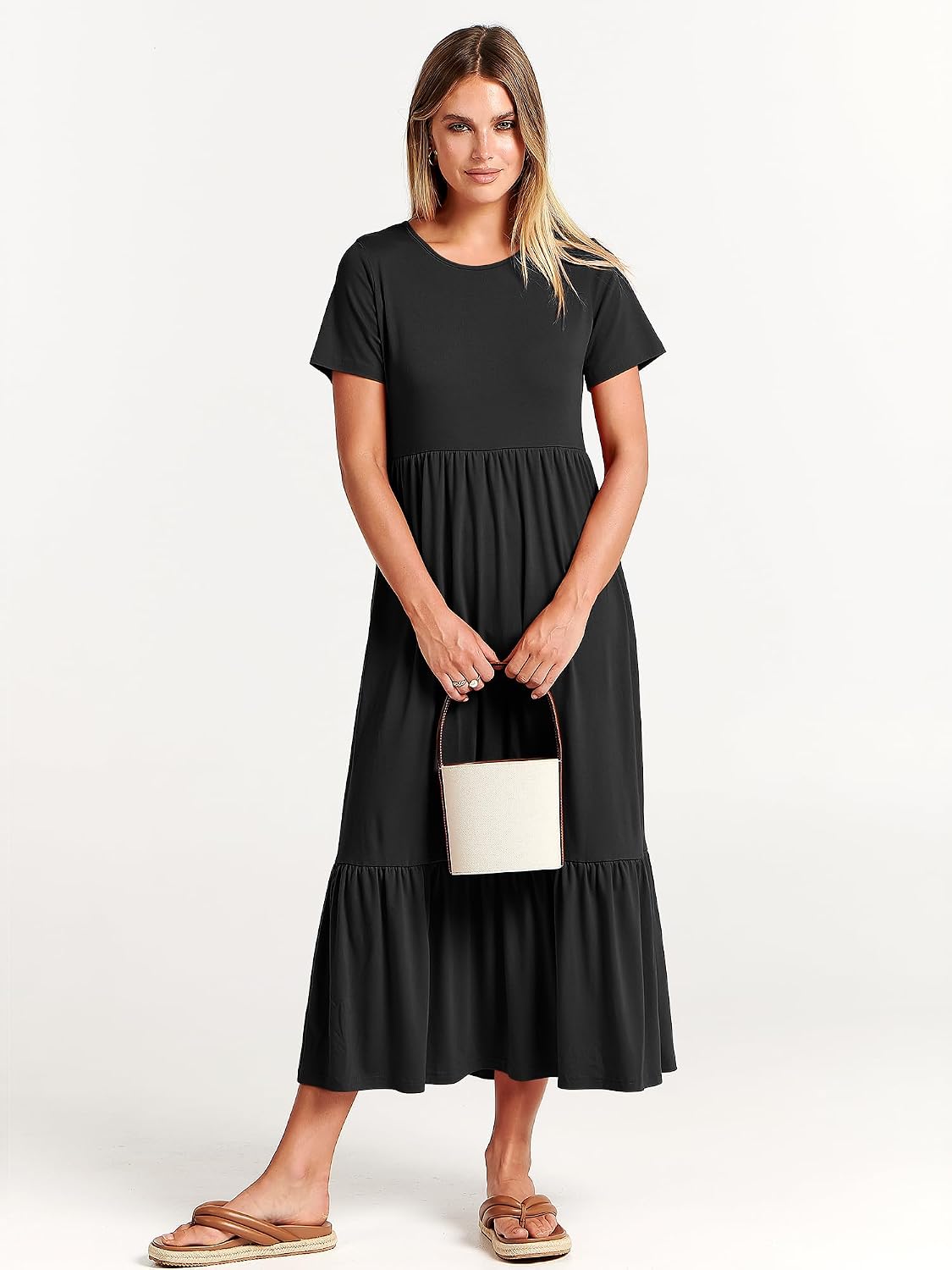 ANRABESS Womens 2026 Summer Casual Maxi Dress A line Tiered Flowy Short Sleeve Crewneck T Shirt Beach Travel Long Dresses - Image 2