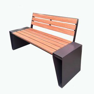 Outdoor Wood Bench, 2-Person Wood Bench with Heavy-Duty Metal Frame