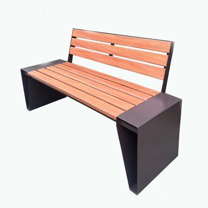 Outdoor Wood Bench, 2-Person Wood Bench with Heavy-Duty Metal Frame