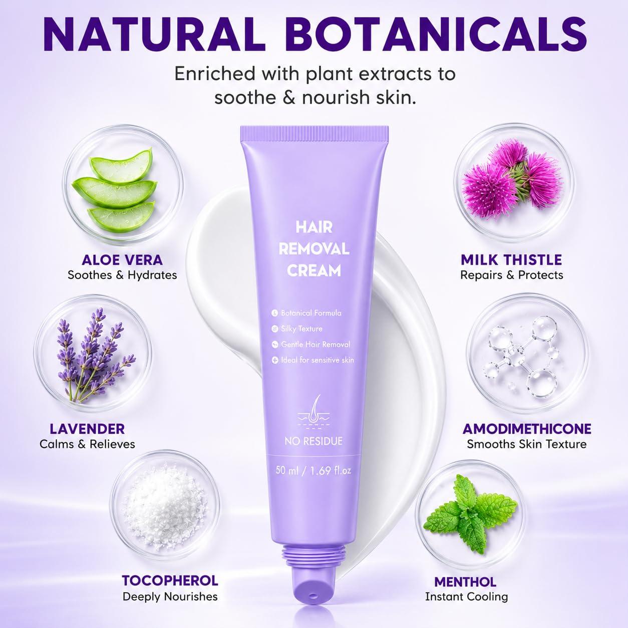 Hair Removal Cream, Facial Hair Removal Cream for Women with Soothing Cream - Image 2