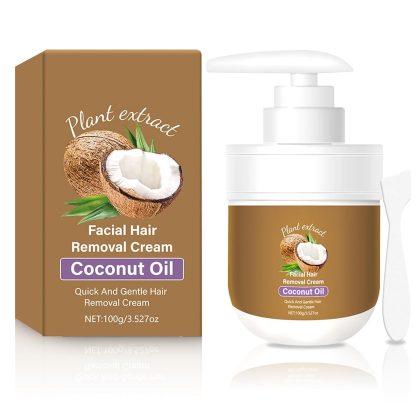 Coconut Oil Facial Hair Removal Cream for Women – Removes Hair From Chin, Upper Lip, Plant Extract, Mild and Non-Irritating (3.52oz)