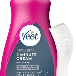 VEET Professional 2 Minute Cream for All Skin Types with Shea Butter, Effective Full Bikini & Pubic Hair Removal, Dermatologically Tested, 13.5 FL OZ Bottle w/Spatula