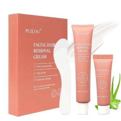 Facial Hair Removal for Women, Depilatory Cream for Face with Post-Care Soothing Cream, Flawless Hair Removal for Pubic Sensitive Skin At Home w/Spatula, 2.37 Fl Oz