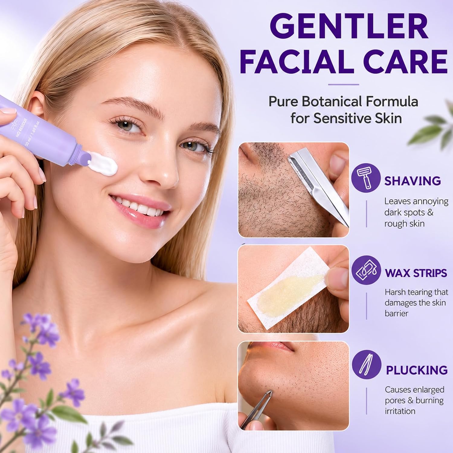 Hair Removal Cream, Facial Hair Removal Cream for Women with Soothing Cream - Image 5