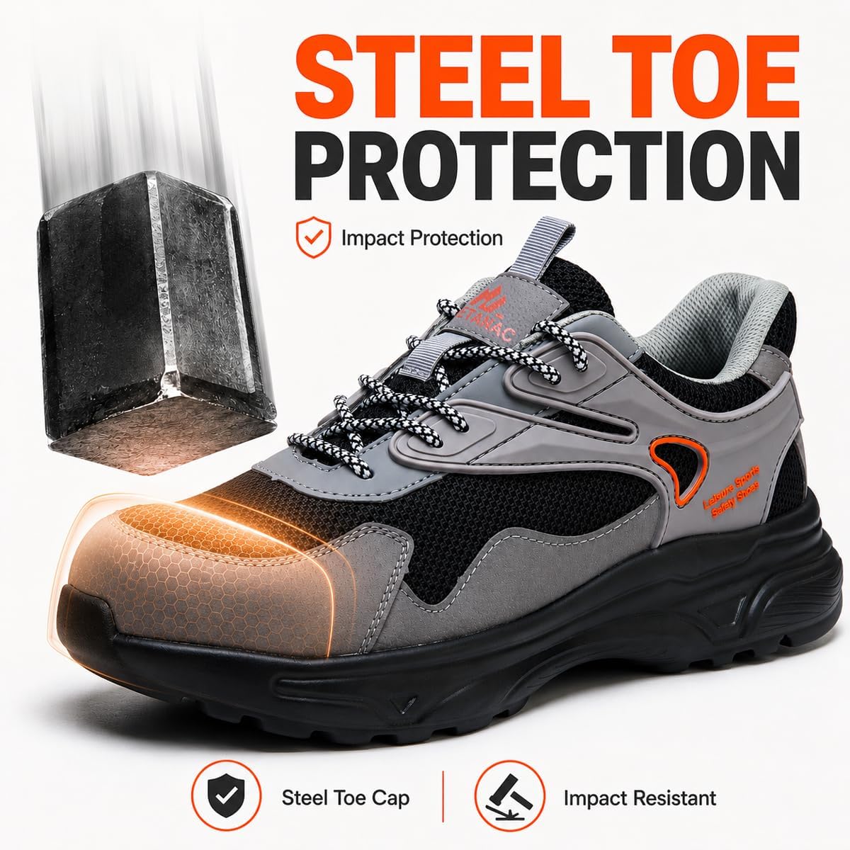 Steel Toe Shoes for Men,Lightweight Industrial Work Safety Sneaker | Comfort Cushioning EVA Sole,Durable for Warehouse Work, Breathable Puncture Resistant Tennis Footwear for All-Day Standing - Image 2
