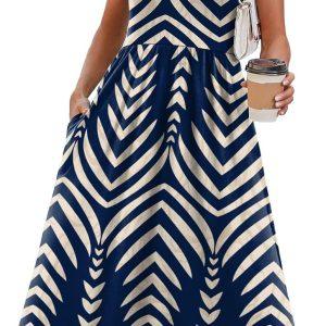 WIHOLL Summer Dresses for Women Flowy Casual Midi Dress Beach Vacation Sundresses with Pockets