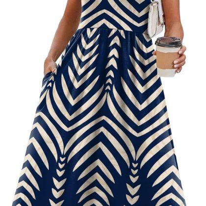 WIHOLL Summer Dresses for Women Flowy Casual Midi Dress Beach Vacation Sundresses with Pockets