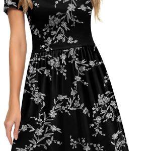 Womens Short Sleeve Empire Waist Dresses Casual Summer Dress