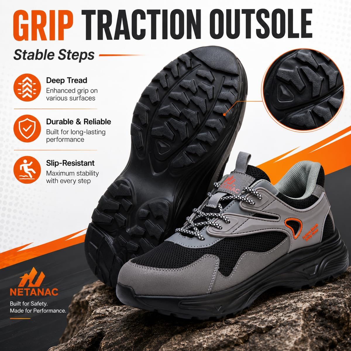 Steel Toe Shoes for Men,Lightweight Industrial Work Safety Sneaker | Comfort Cushioning EVA Sole,Durable for Warehouse Work, Breathable Puncture Resistant Tennis Footwear for All-Day Standing - Image 6
