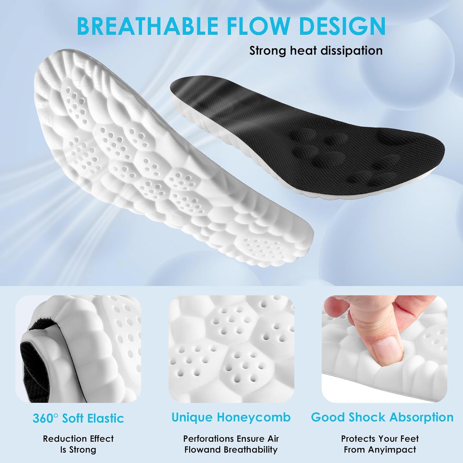 4D Cloud Steppers Insoles for Men and Women - Inserts, Soft, Memory Foam Insoles for Shoes, Boots & Sneakers (Black, Men: US 7-10/ Women: US 8.5-12) - Image 2