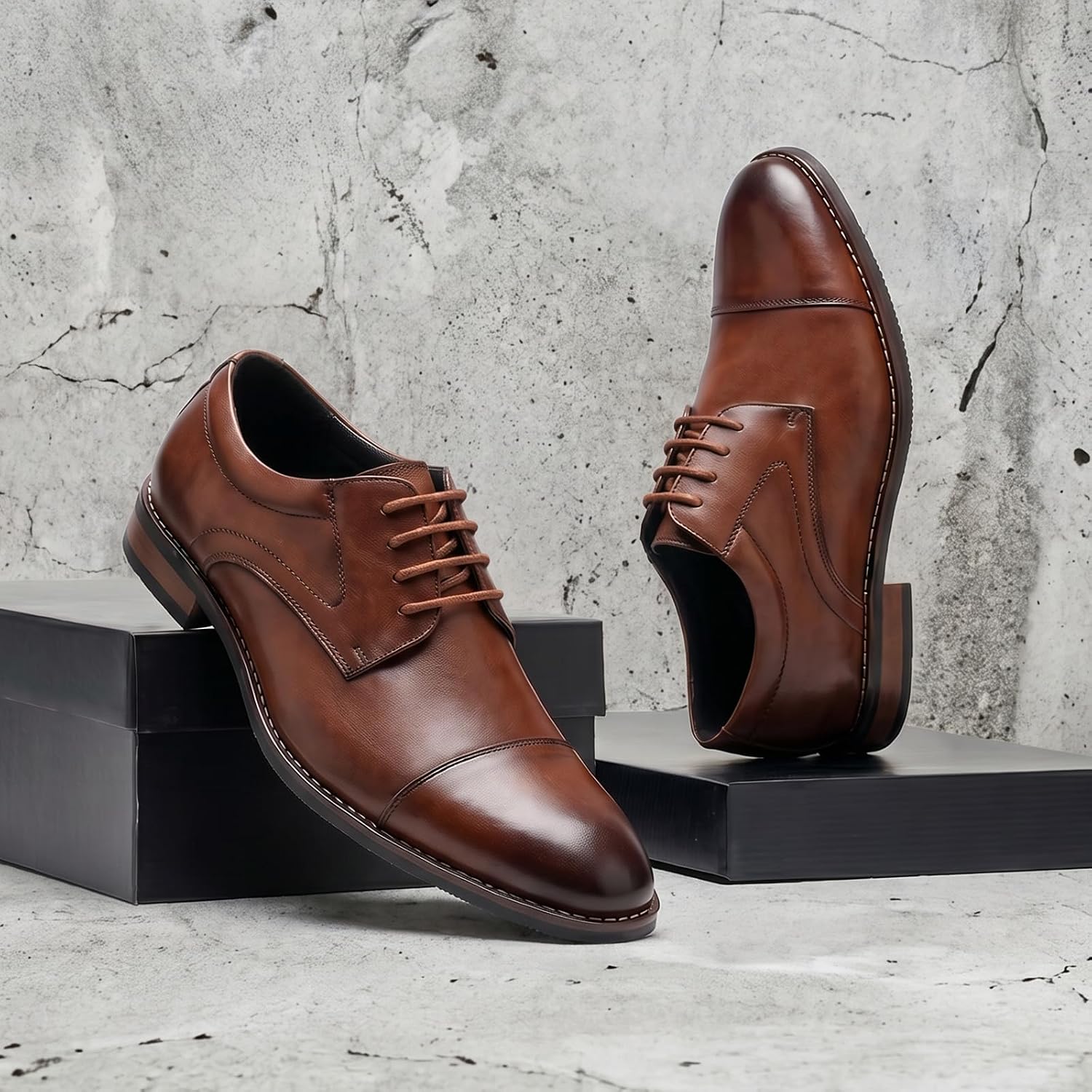Mens Dress Shoes, Classic Derby Shoes for Work Wedding | Split Toe Derby Style, Formal Dress Look, Soft PU Upper, Rounded Toe, Cushioned Insole, Work Wedding Wear - Image 3