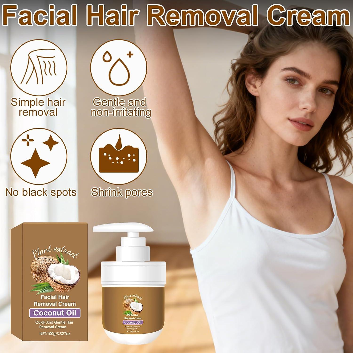 Coconut Oil Facial Hair Removal Cream for Women - Removes Hair From Chin, Upper Lip, Plant Extract, Mild and Non-Irritating (3.52oz) - Image 2