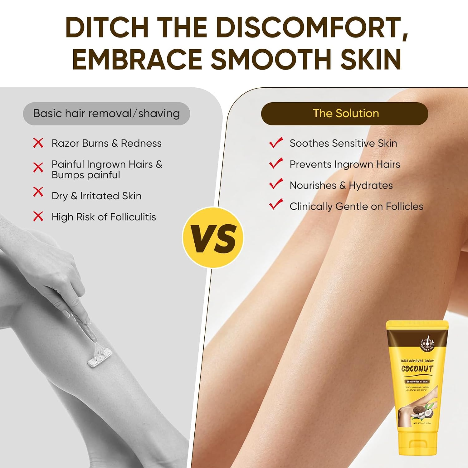 Hair Removal Cream for Sensitive Skin – Gentle Formula with Urea, Centella Asiatica, and Niacinamide; Reduces Ingrown Hairs and Irritation; Brightens Dark Underarms and Bikini Line 4 oz - Image 6